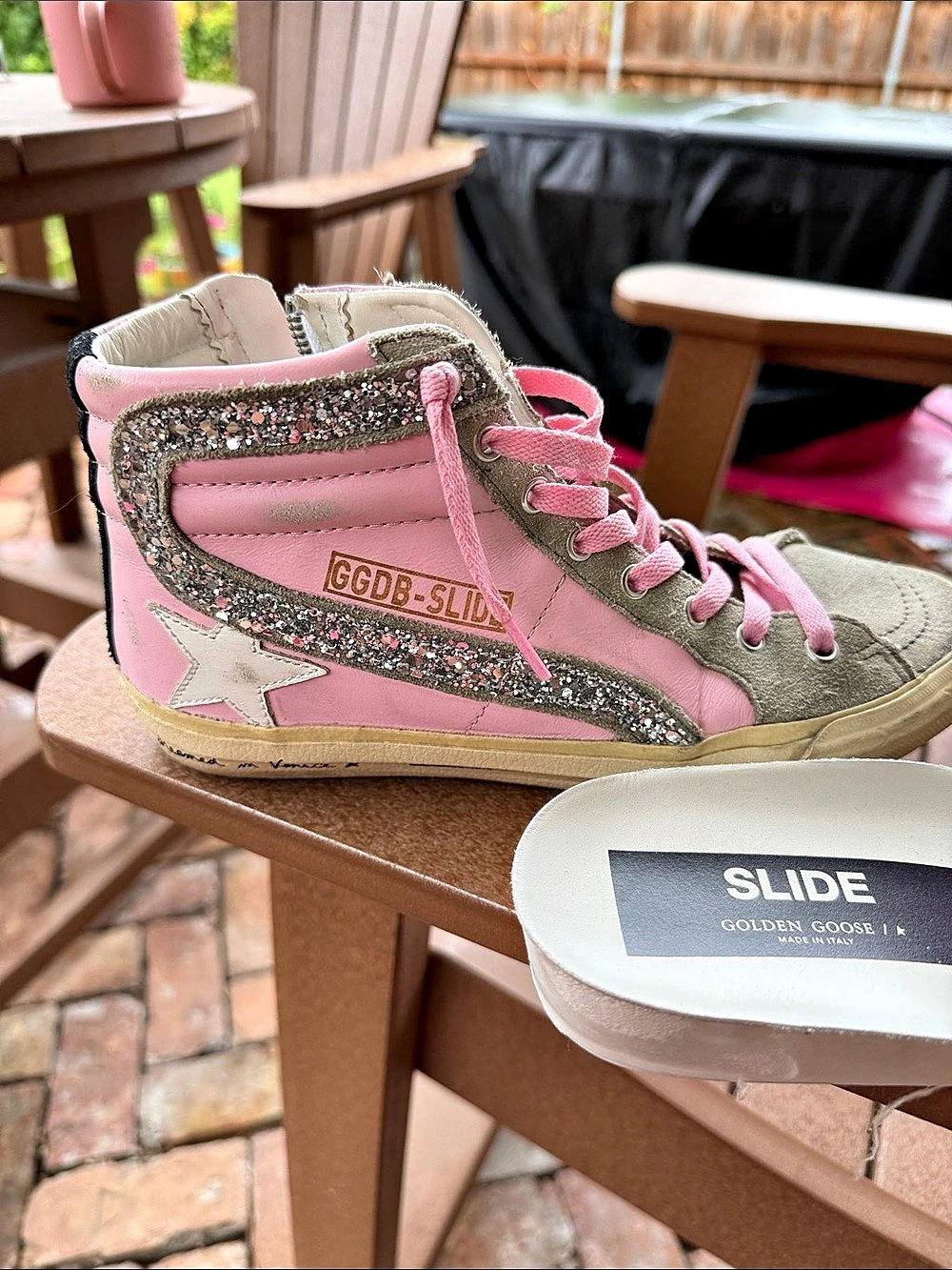 Golden Goose Slide High-Top Sneakers in Pink & Gray